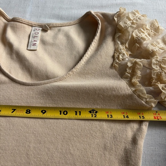 Anthropologie Dolan Left Coast Puff Sleeve Crop Top Beige S | Boho Chic - Picture 5 of 8